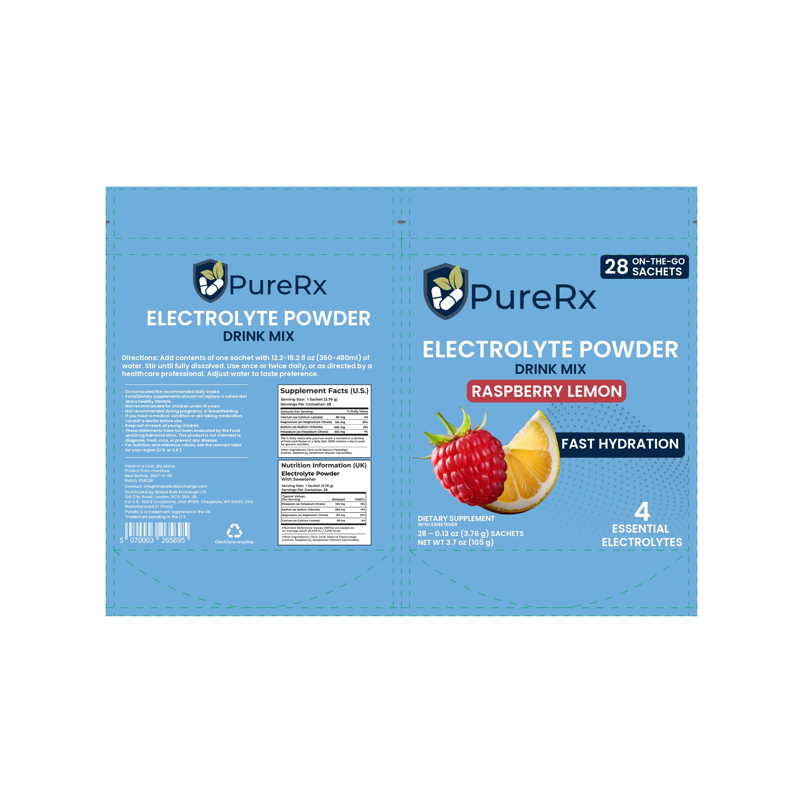 PureRx sachets in gym bag for active hydration on workouts