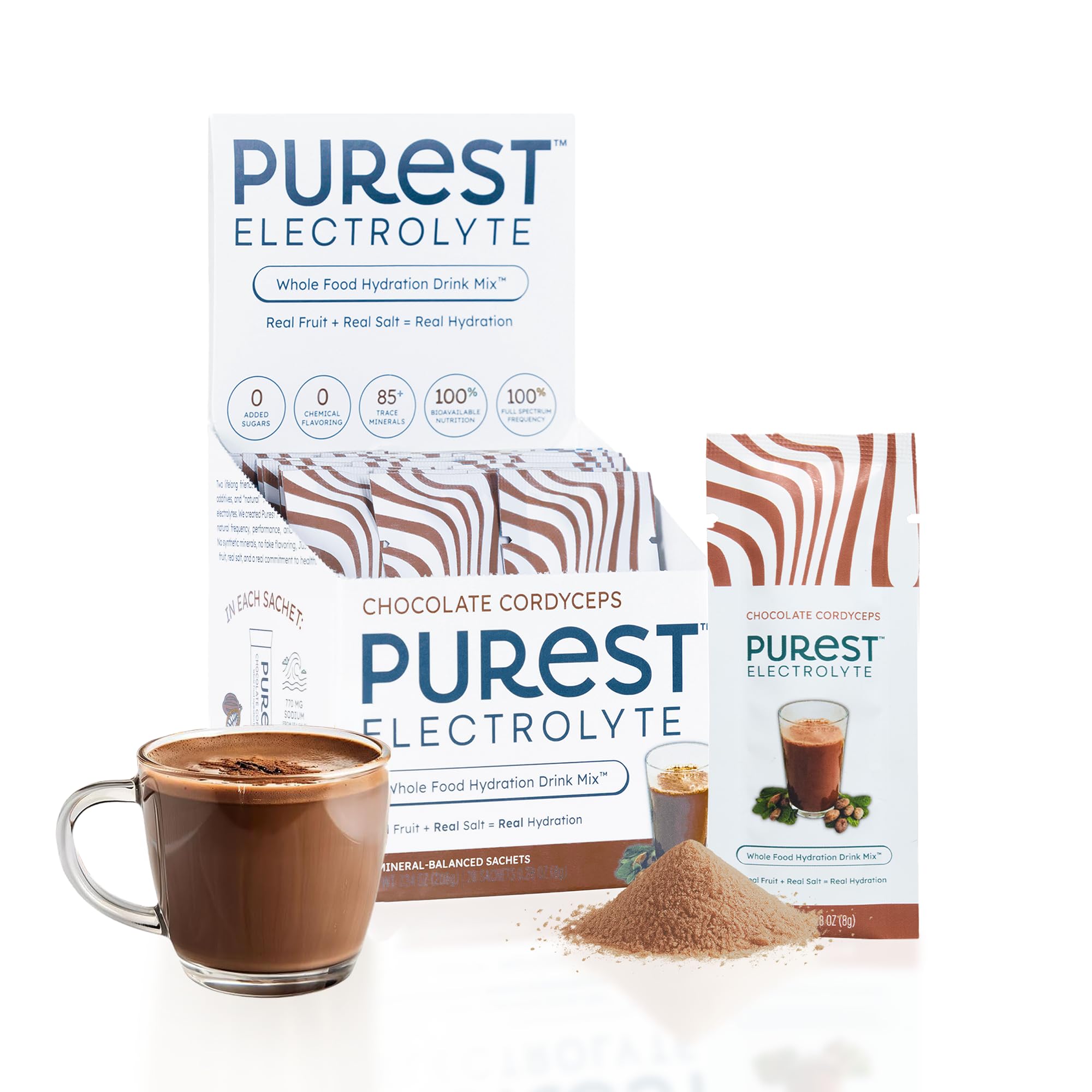 Purest Electrolyte chocolate packets package for on-the-go hydration