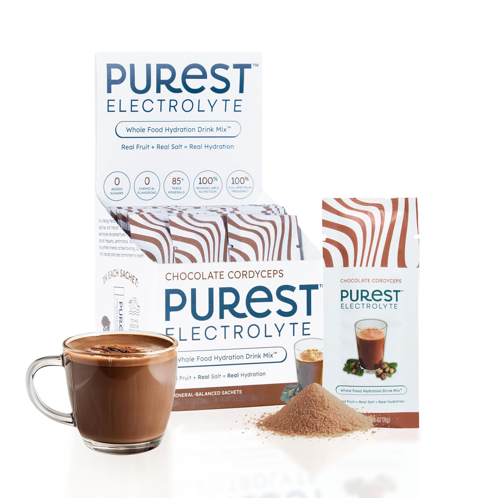 Purest Electrolyte chocolate packets package for on-the-go hydration