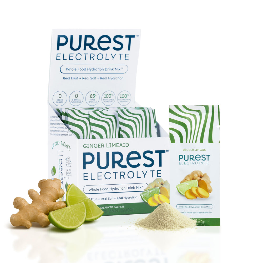 Purest Electrolyte ginger-limeaid packets boost rapid hydration during workouts.