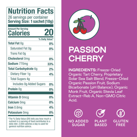 Purest Electrolyte Organic Fruit Blend packets close-up with natural flavor.