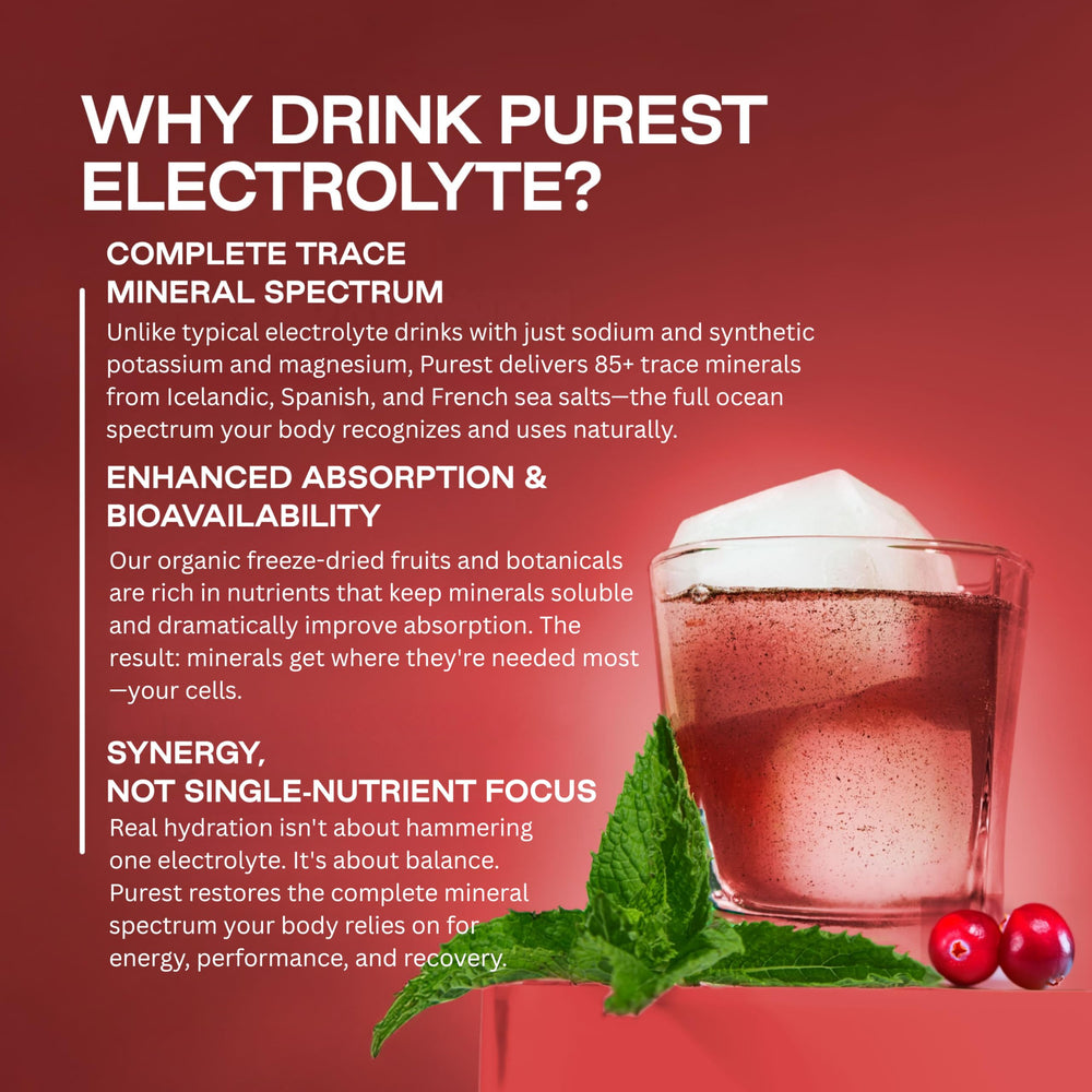 Purest Electrolyte powder dissolving in water demonstrates quick, on-the-go hydration.