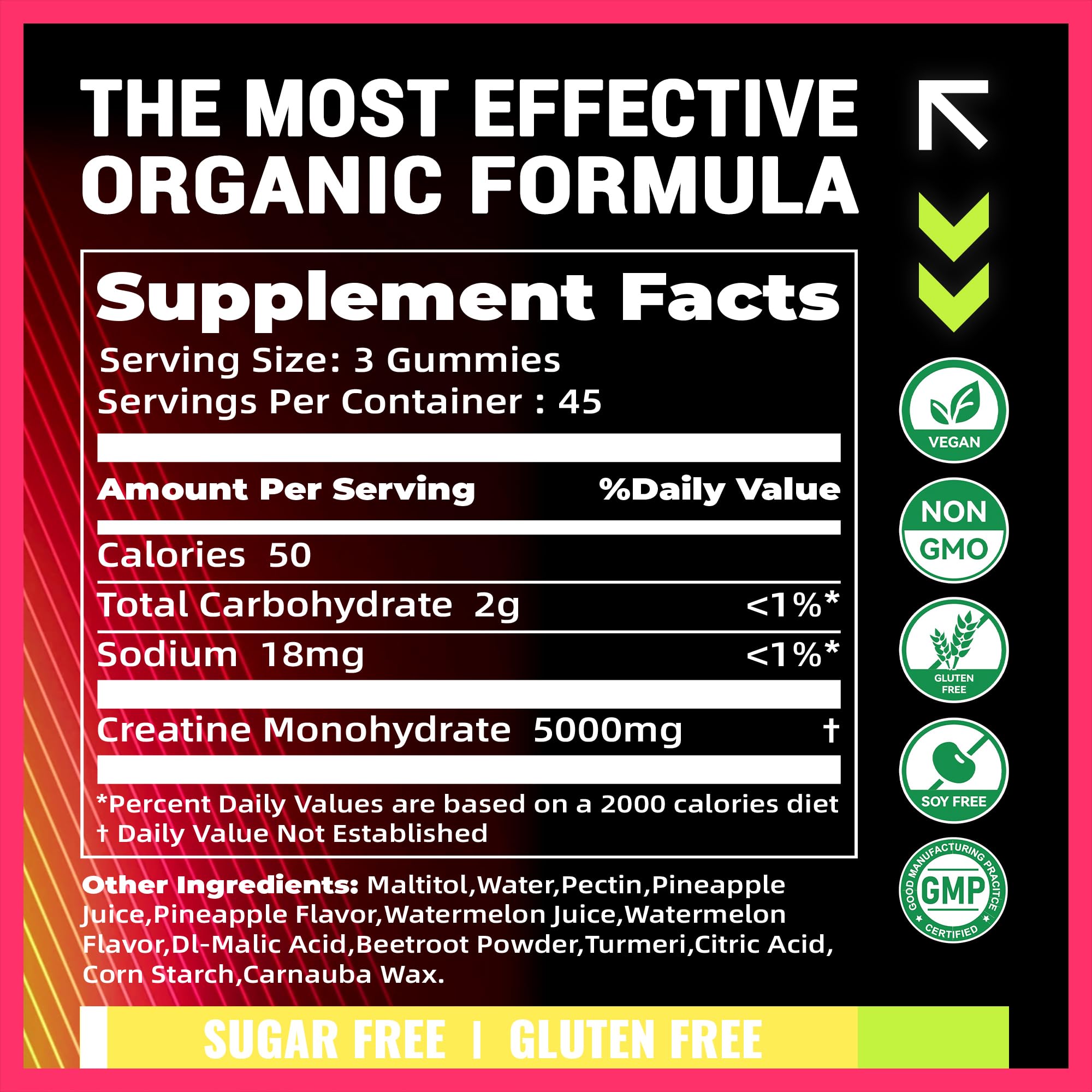 PURESTVITS creatine gummy 5g pineapple-watermelon flavor close-up.