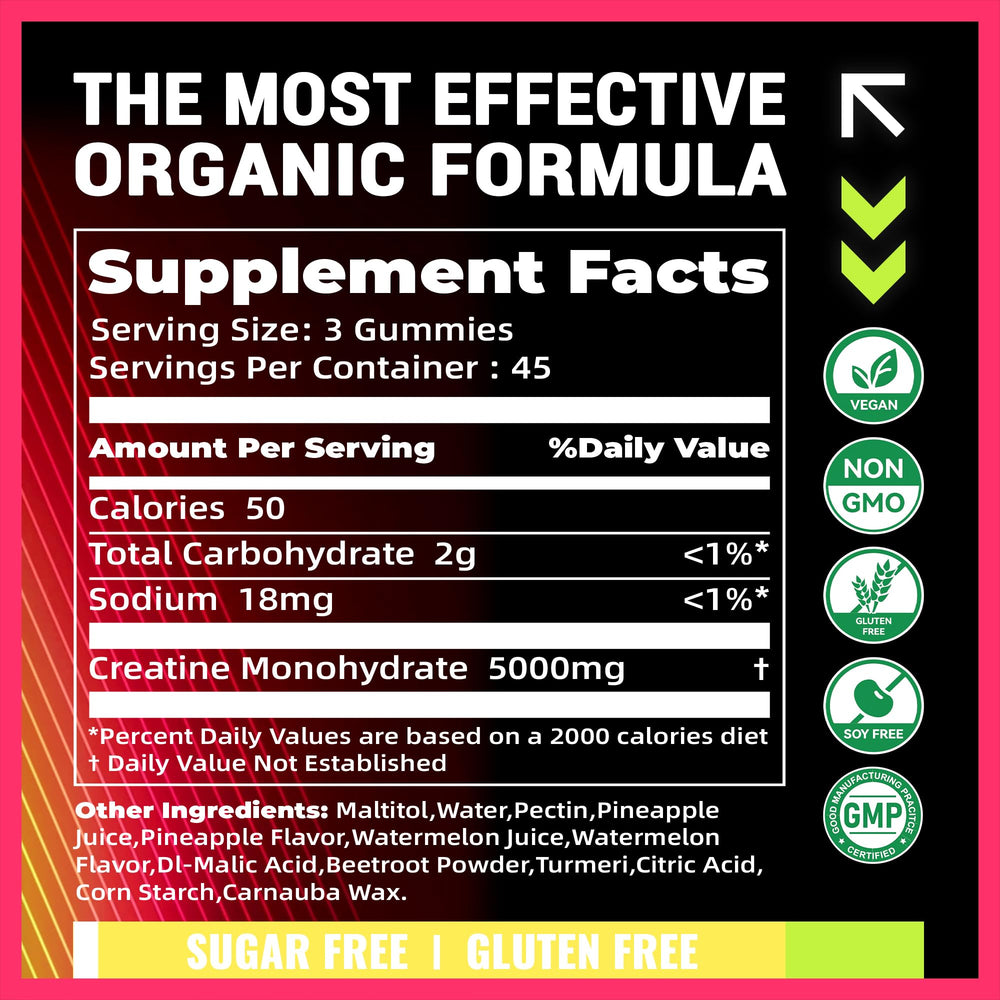 PURESTVITS creatine gummy 5g pineapple-watermelon flavor close-up.