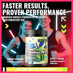 PURESTVITS creatine gummy GMP-certified facility badge visible.