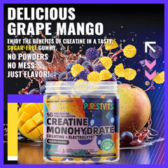 Product label close-up for PURESTVITS Creatine Monohydrate Gummies