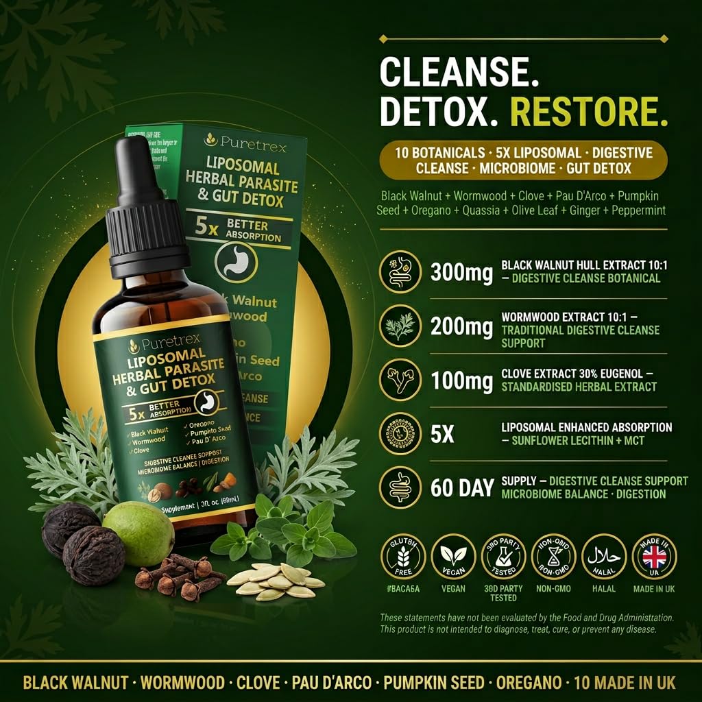 PURETREX Liposomal Drops pour illustrates fast-acting liquid delivery.