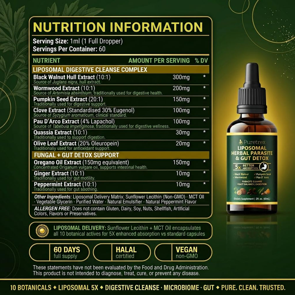 PURETREX natural herbs blend showcases potent, plant-based cleansing.