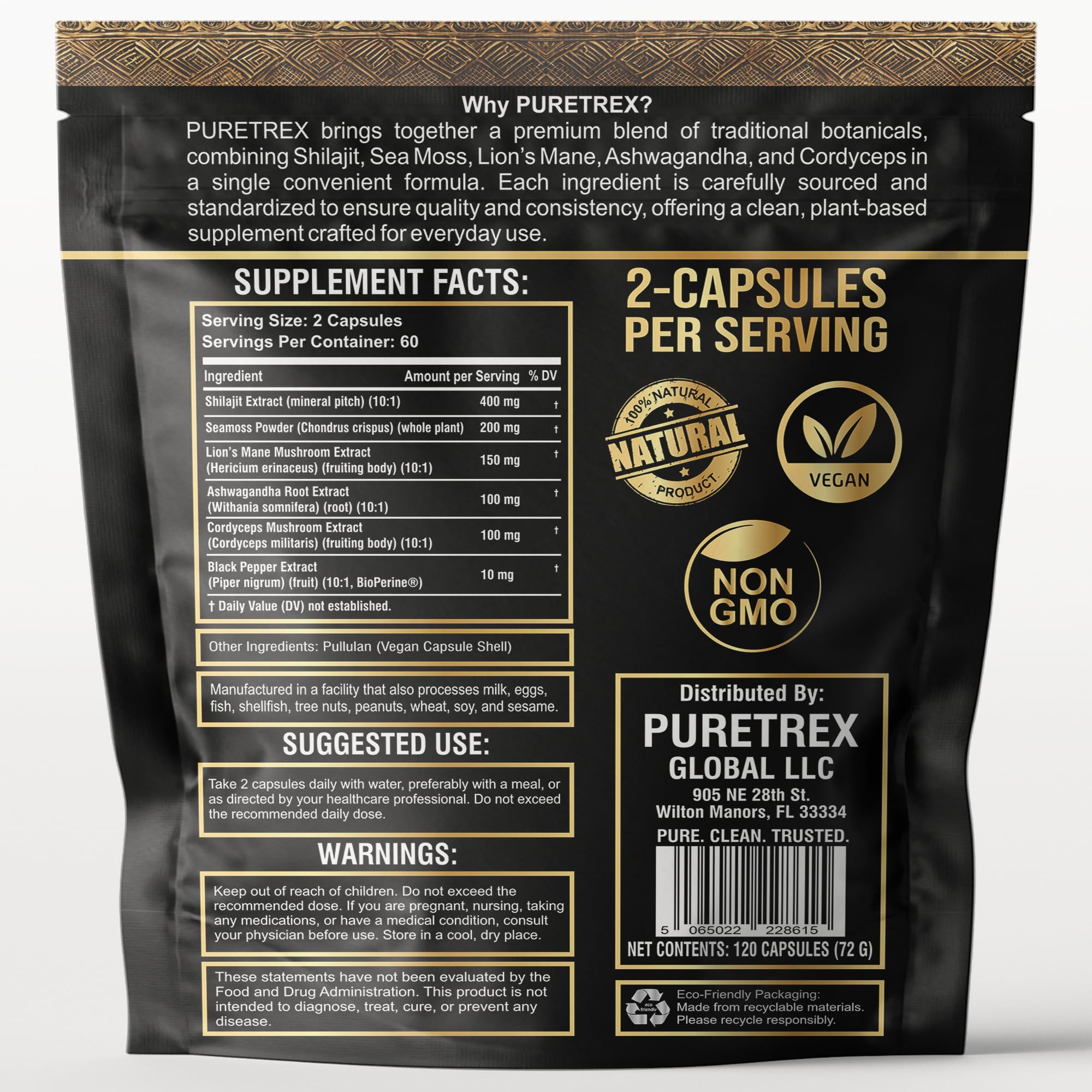 Puretrex Shilajit-Seamoss capsules being poured for a convenient daily boost.