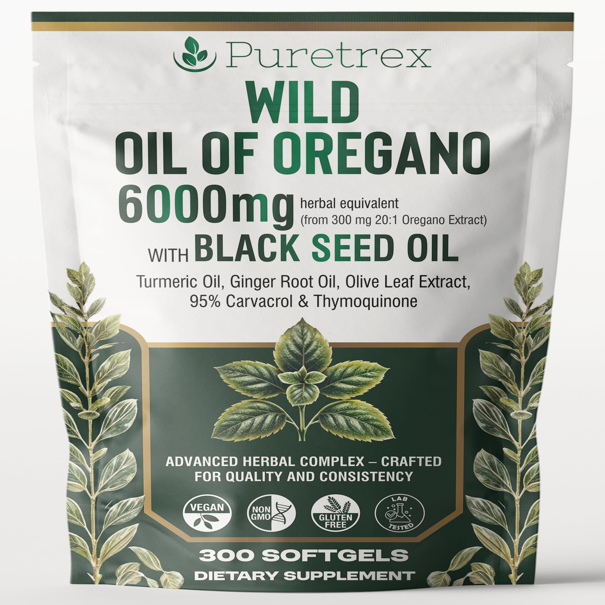 PURETREX Wild Oil of Oregano bottle highlighting potential immune support.