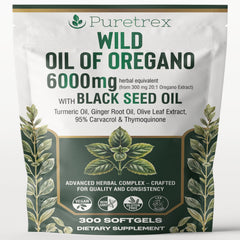 PURETREX Wild Oil of Oregano bottle highlighting potential immune support.