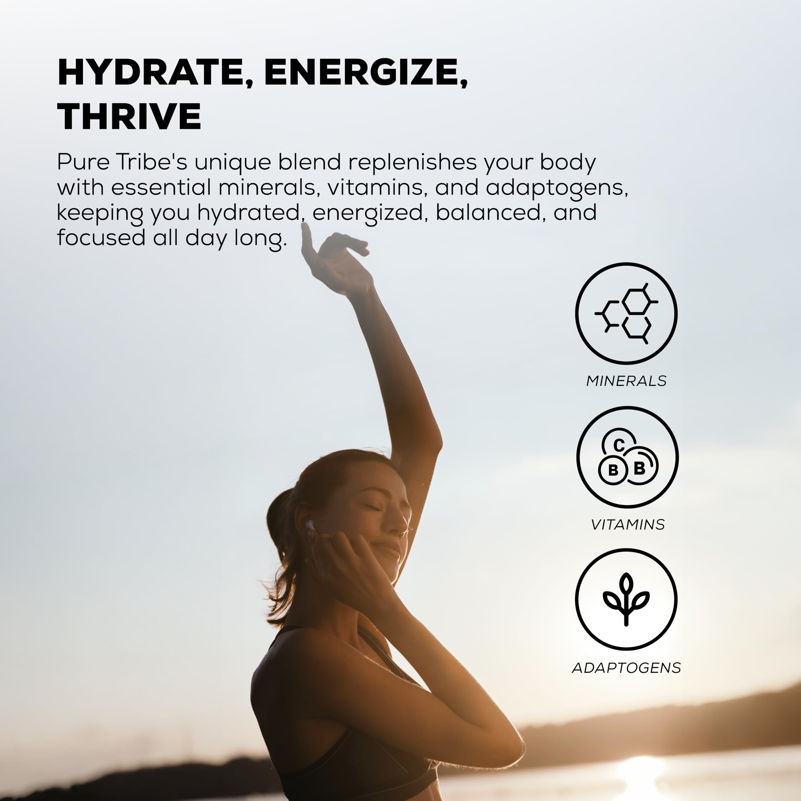 PURE TRIBE electrolyte dissolves in water for quick, refreshing hydration