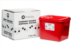 PureWay MailBack 8-gallon sharps container ready for safe disposal in homes and clinics.