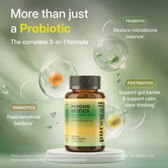 Purewell Sciences Psychobiotics capsules closeup highlights vegan capsule and 50 Billion CFU