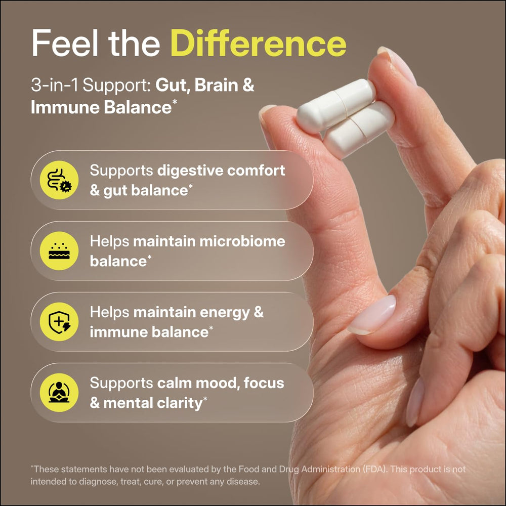 Purewell Sciences Psychobiotics daily-use scene suggests simple routine and reliable gut support