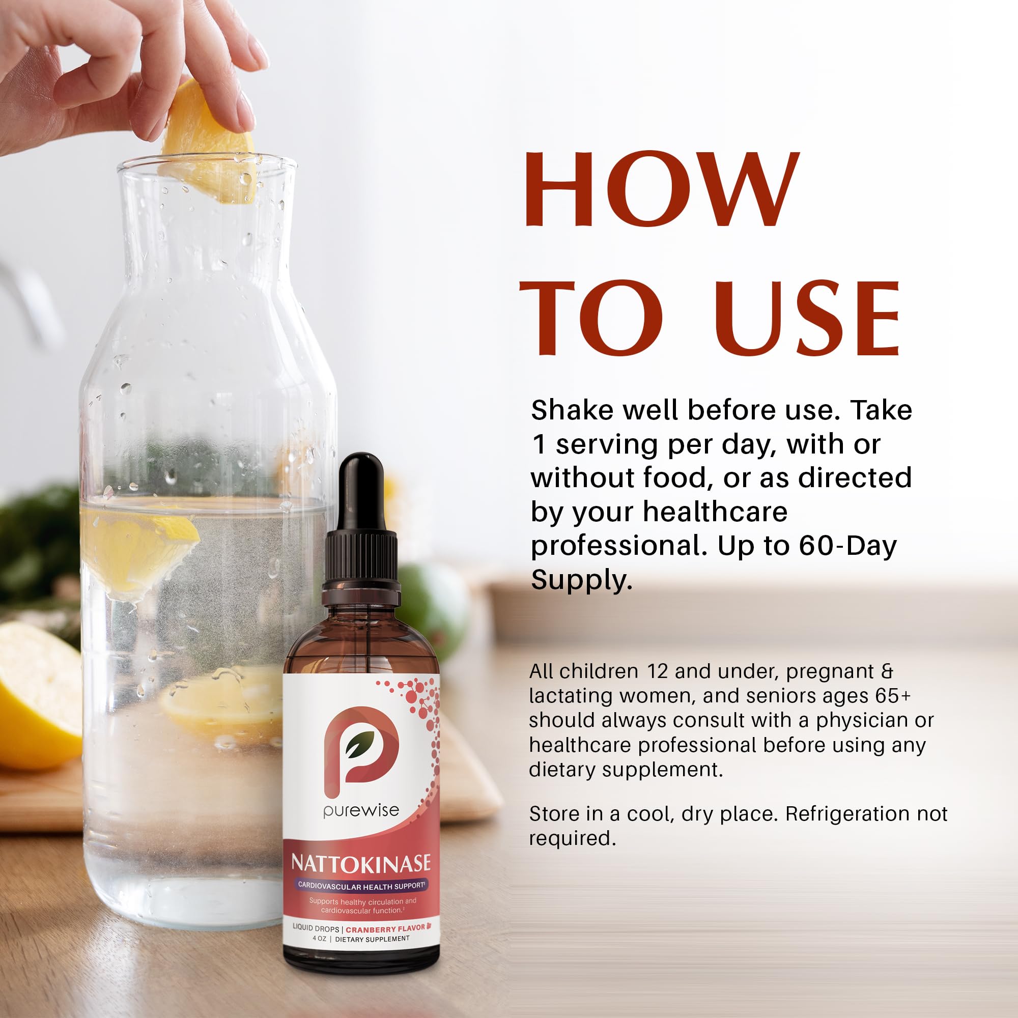 Bottle with measurement marks enables precise dosing of PureWise nattokinase.