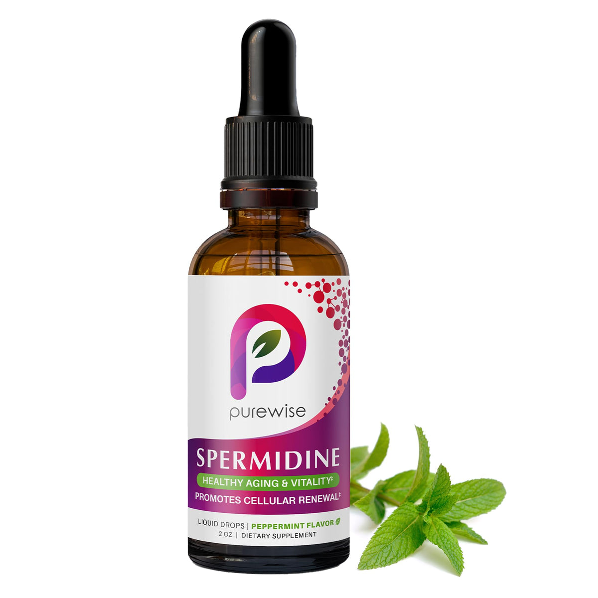 PureWise Spermidine Drops bottle displaying high-potency formula for daily use.