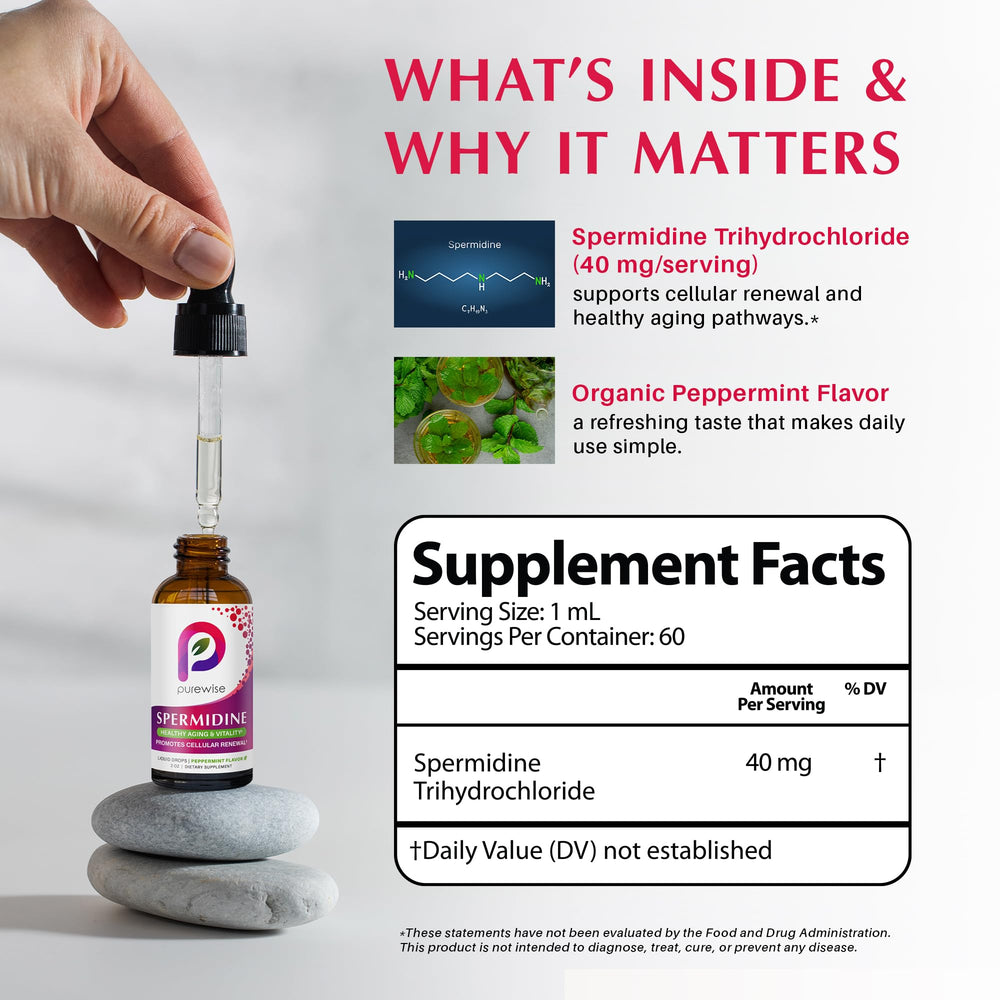 PureWise Spermidine Drops dropper close-up for precise serving.