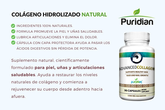 Puridian Collagen Capsules close-up highlighting skin elasticity and radiant texture