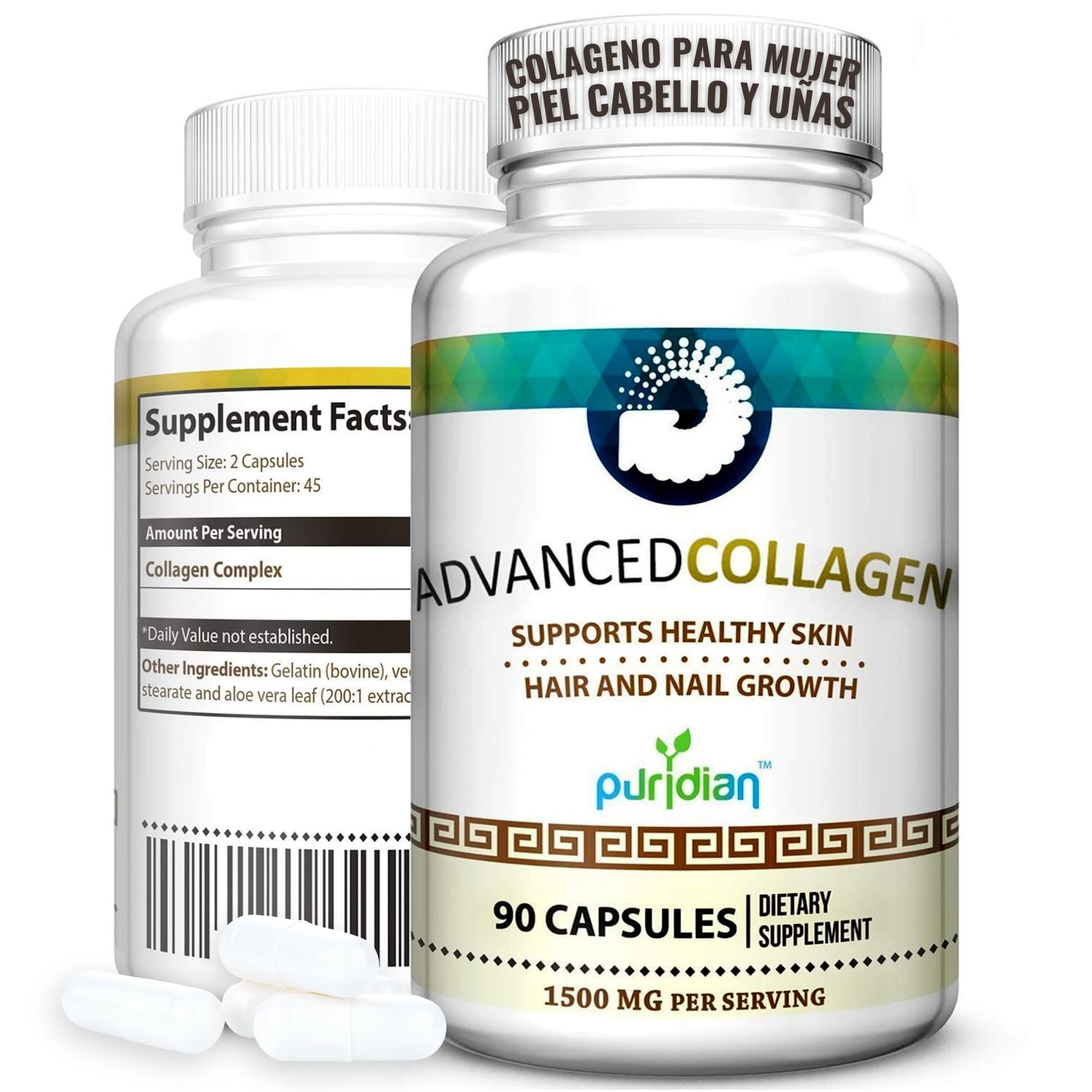 Puridian Collagen Capsules bottle shown for daily beauty routine promoting firmer skin