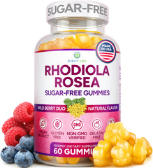 Purify Life Rhodiola gummies bottle for convenient daily balance.