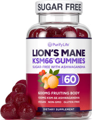 Purify Life sugar-free Lions Mane gummies bottle promotes convenient daily brain support