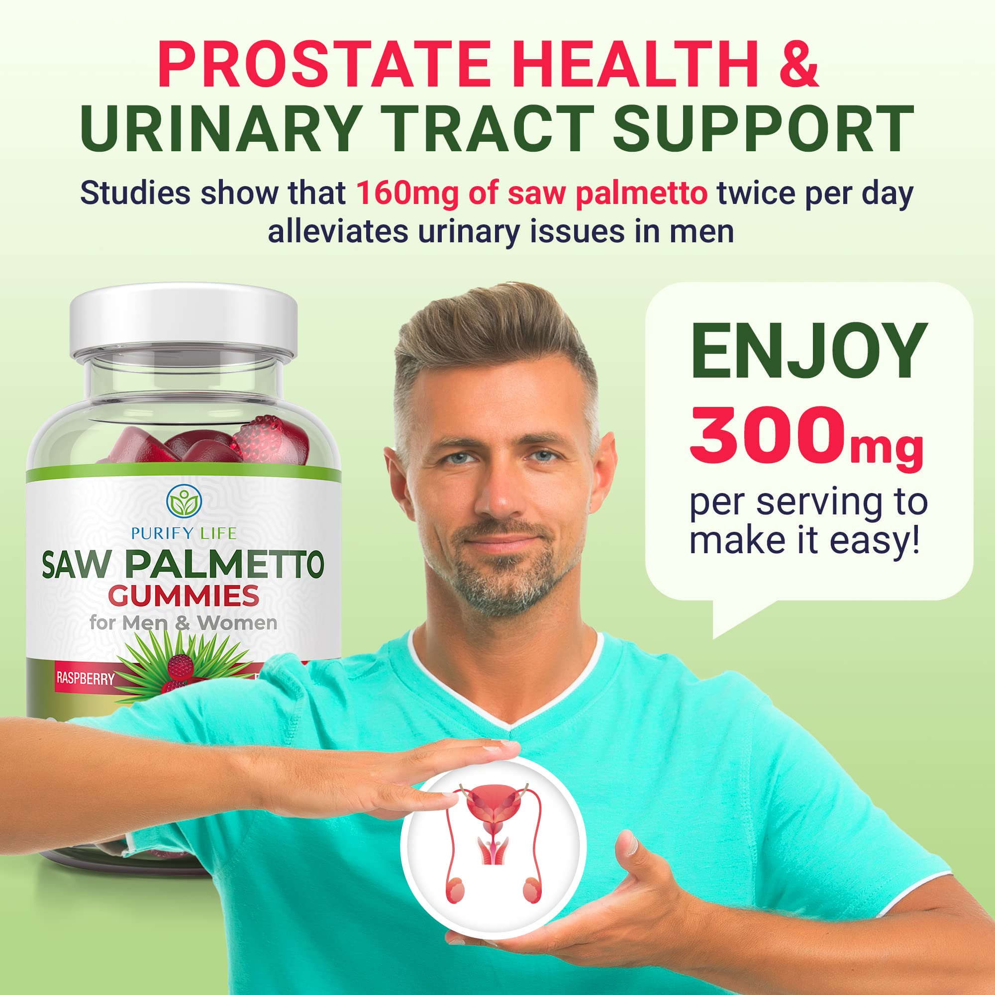 Purify Life gummies with a glass of water illustrating easy daily chewability.