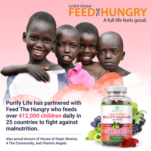 Purify Life vegan collagen gummies close-up shows chewy texture for convenient daily use.