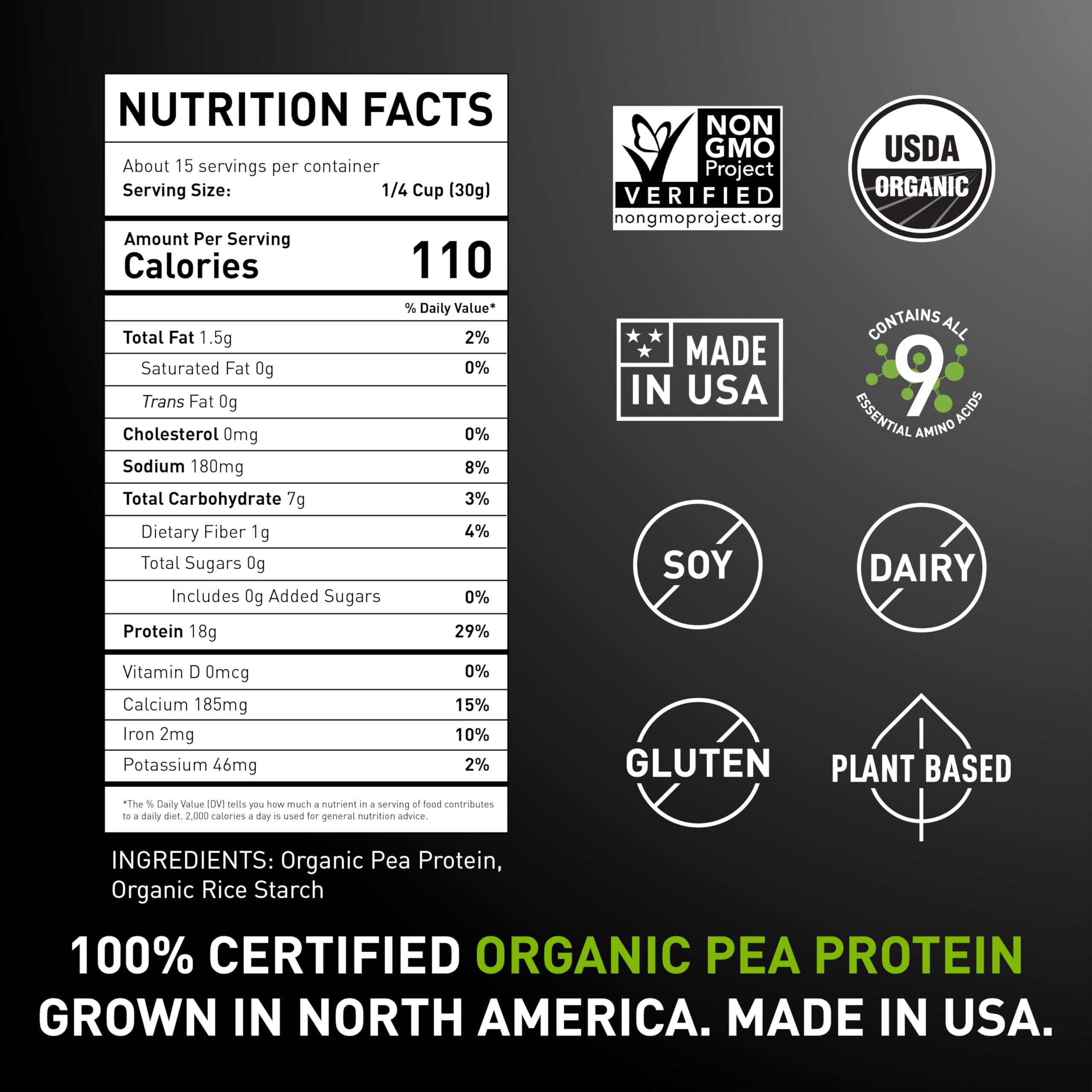 PURIS Organic Pea Protein Crisps bag-front — USA-made, organic, gluten-free attributes.