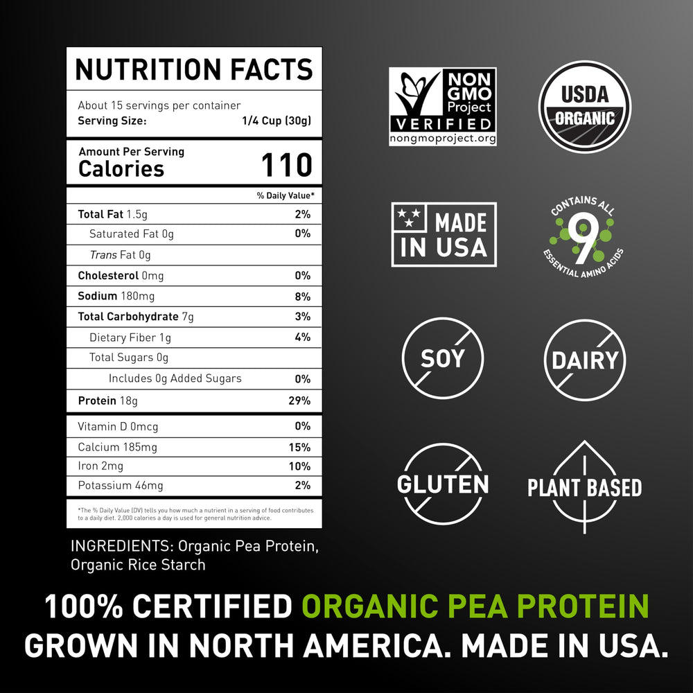 PURIS Organic Pea Protein Crisps bag-front — USA-made, organic, gluten-free attributes.
