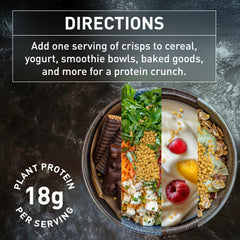 PURIS Organic Pea Protein Crisps nutrition label closeup — 18g protein, 7g carbs.