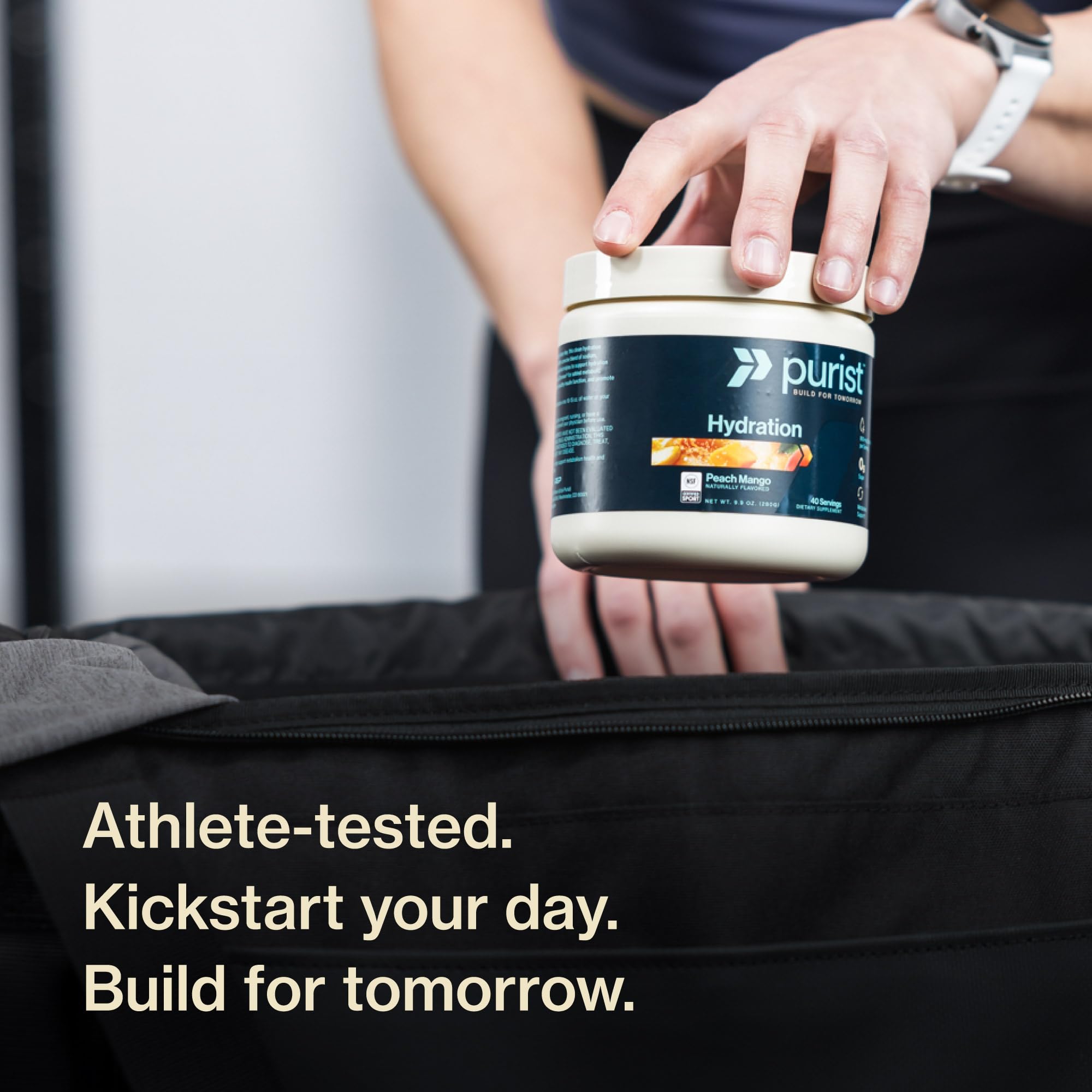 Purist electrolyte powder packaging graphics emphasize clean ingredients and metabolic support.