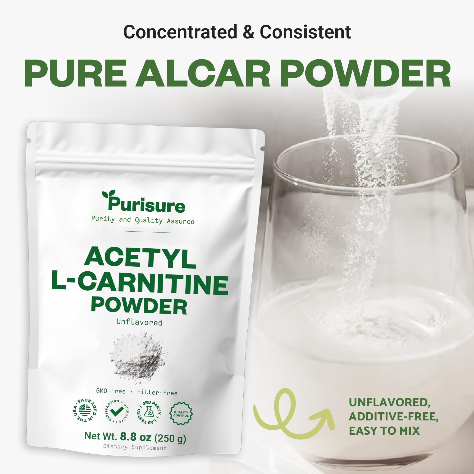Purisure Acetyl L-Carnitine label close-up with nutrition facts