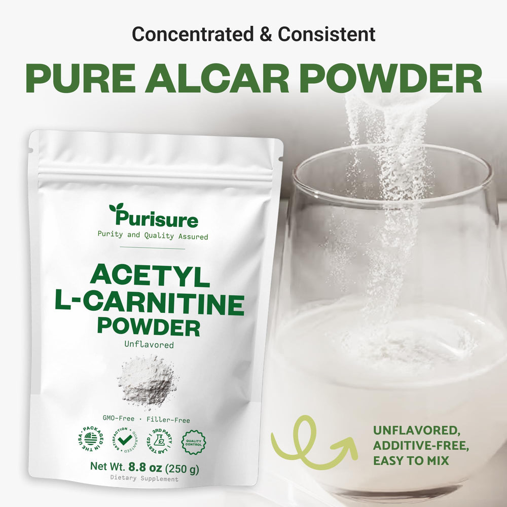 Purisure Acetyl L-Carnitine label close-up with nutrition facts