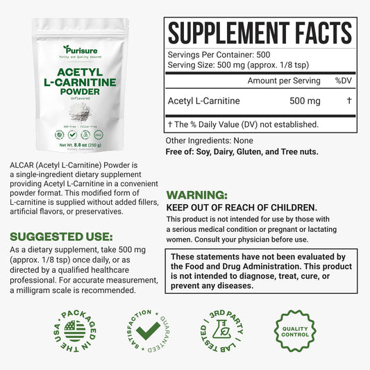 Purisure Acetyl L-Carnitine powder scoop ready for daily serving
