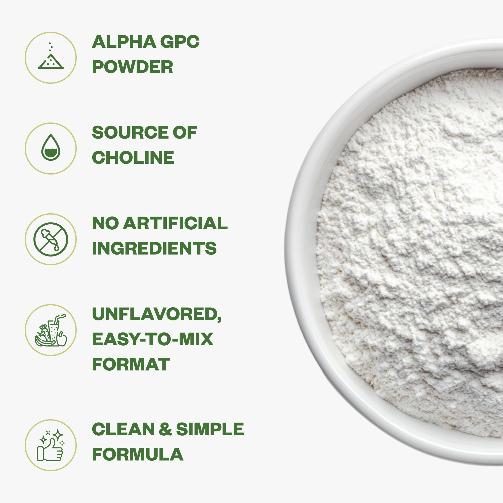 Purisure Alpha GPC powder texture spread on a flat surface.