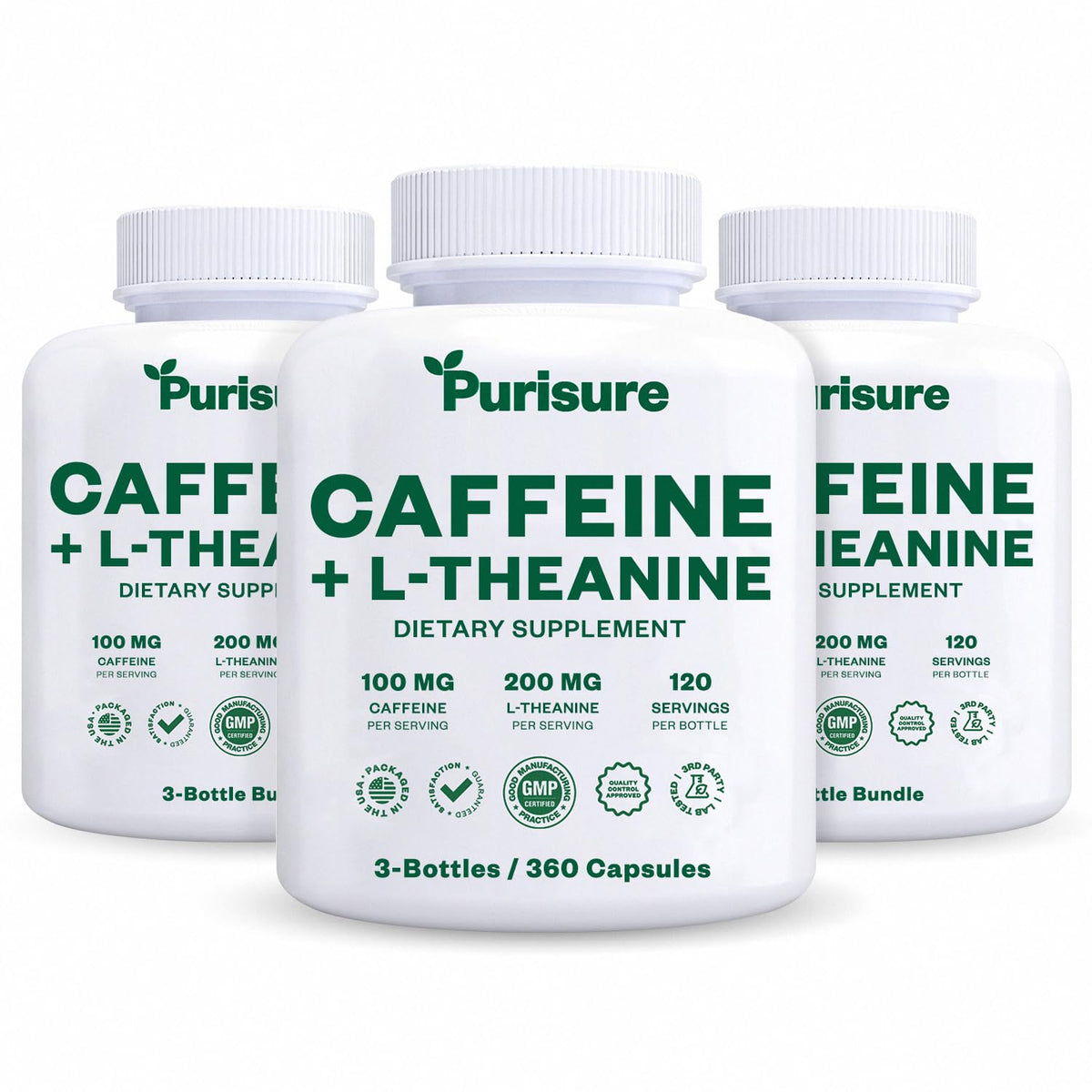 Purisure caffeine theanine capsules pack front showing brand and energy focus