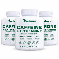 Purisure caffeine theanine capsules pack front showing brand and energy focus
