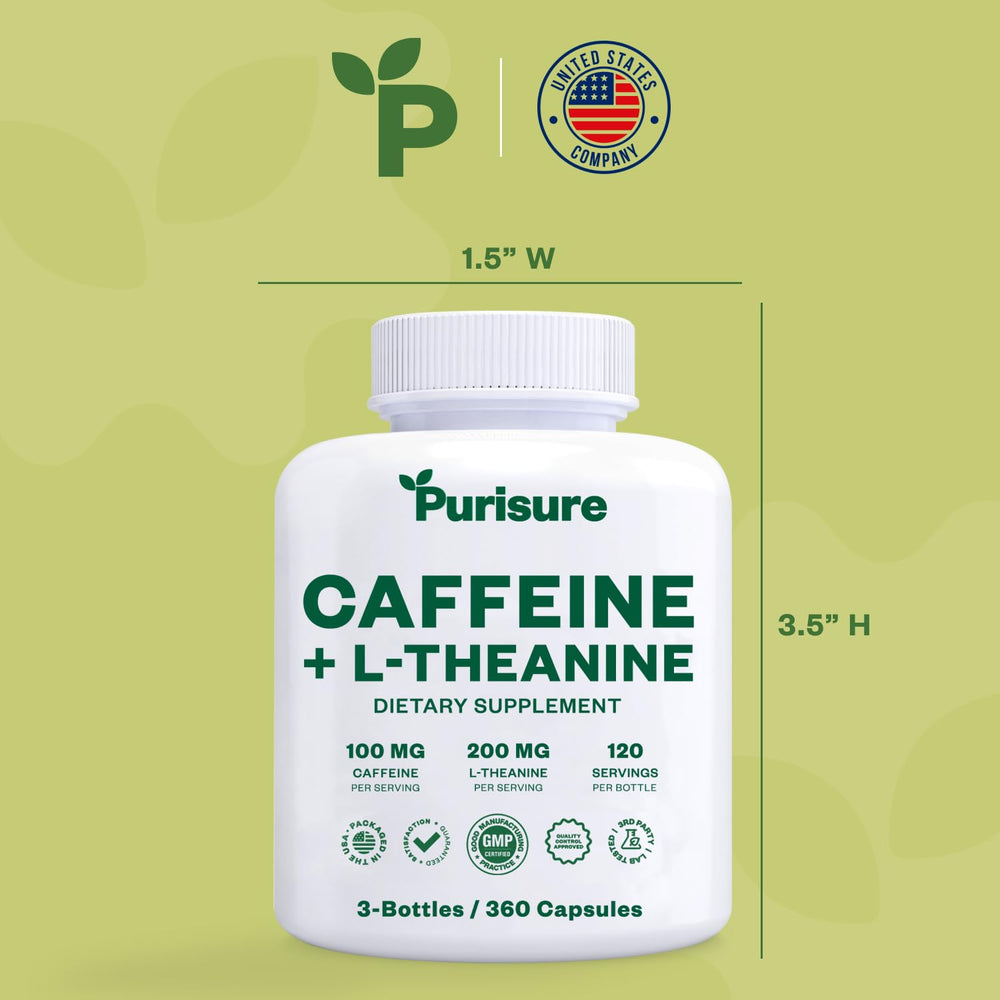 Purisure caffeine theanine ingredients label noting green tea origin