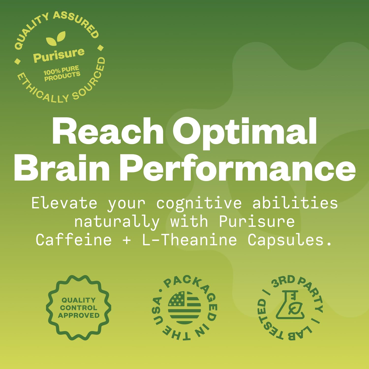 Purisure caffeine theanine packaging label emphasizing the blend