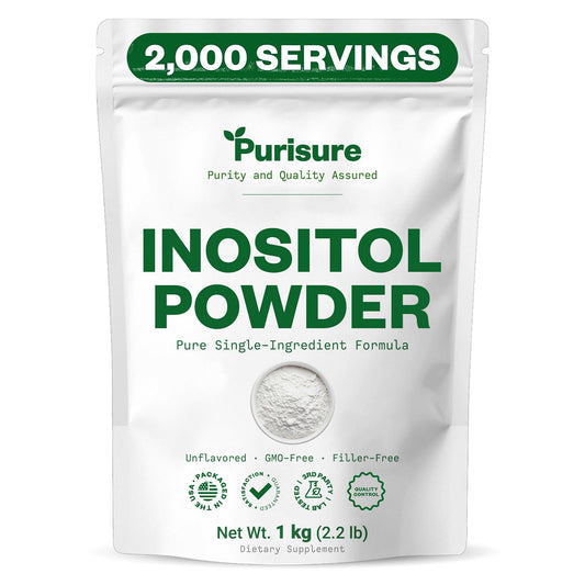 Purisure Inositol powder bottle in kitchen supports daily balance and energy.