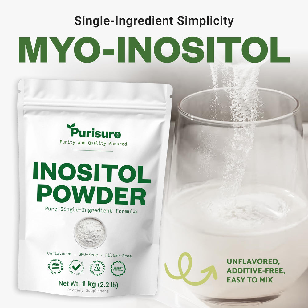 Purisure Inositol powder mix in shake highlights easy daily integration.