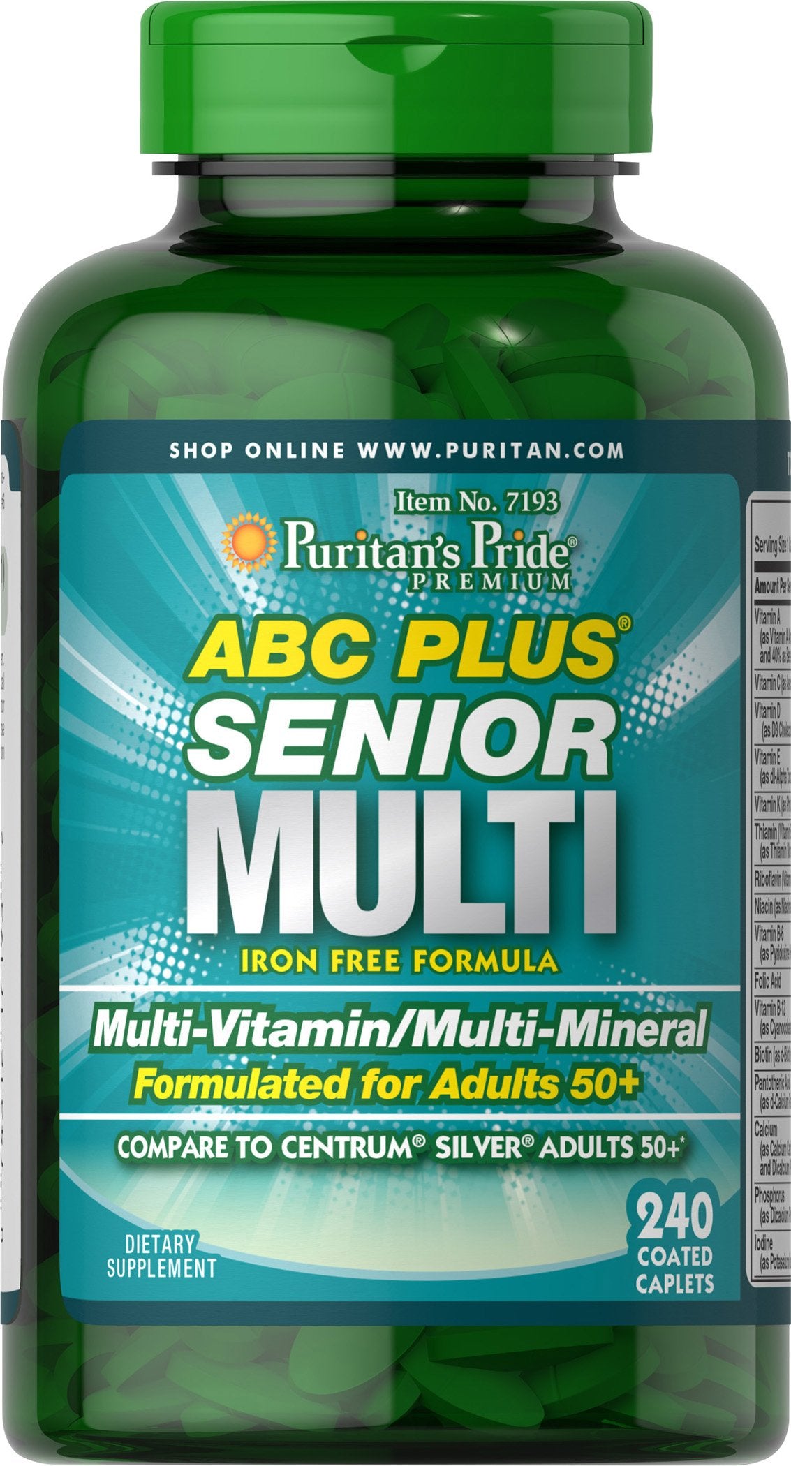 Puritan's Pride ABC Plus Senior Multivitamin bottle front supports daily wellness