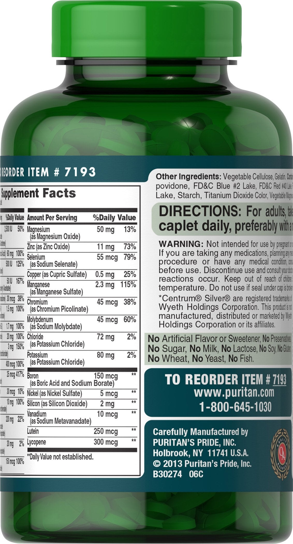 Puritan's Pride ABC Plus caplets pour shows easy dosing for adults 50+