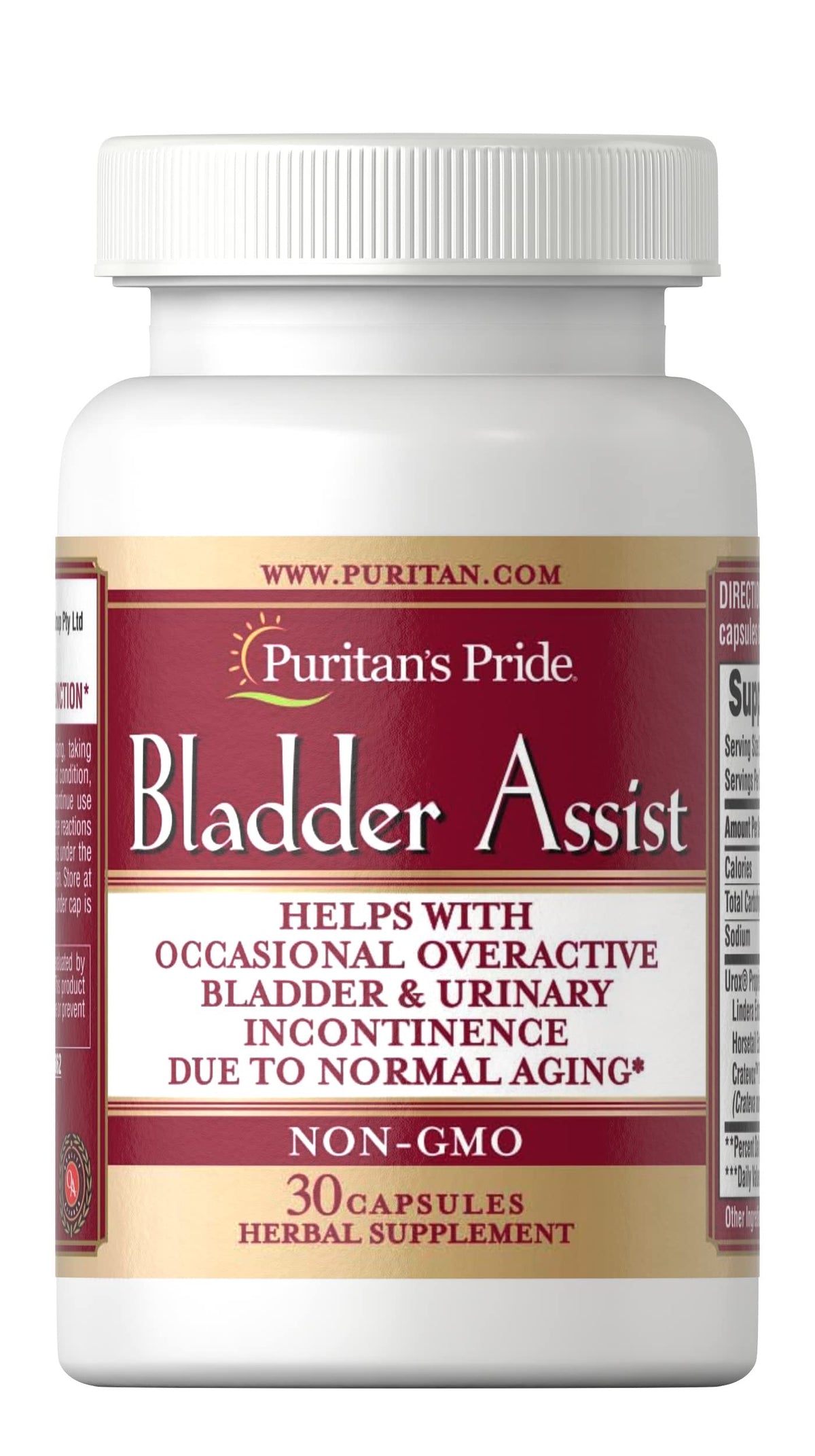 Puritan's Pride Bladder Assist bottle cap demonstrates easy daily dosage for bladder support.