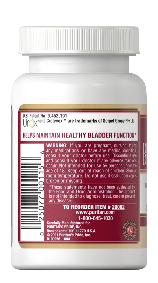 Puritan's Pride Bladder Assist bottle pour suggests simple caplet intake for urinary health.