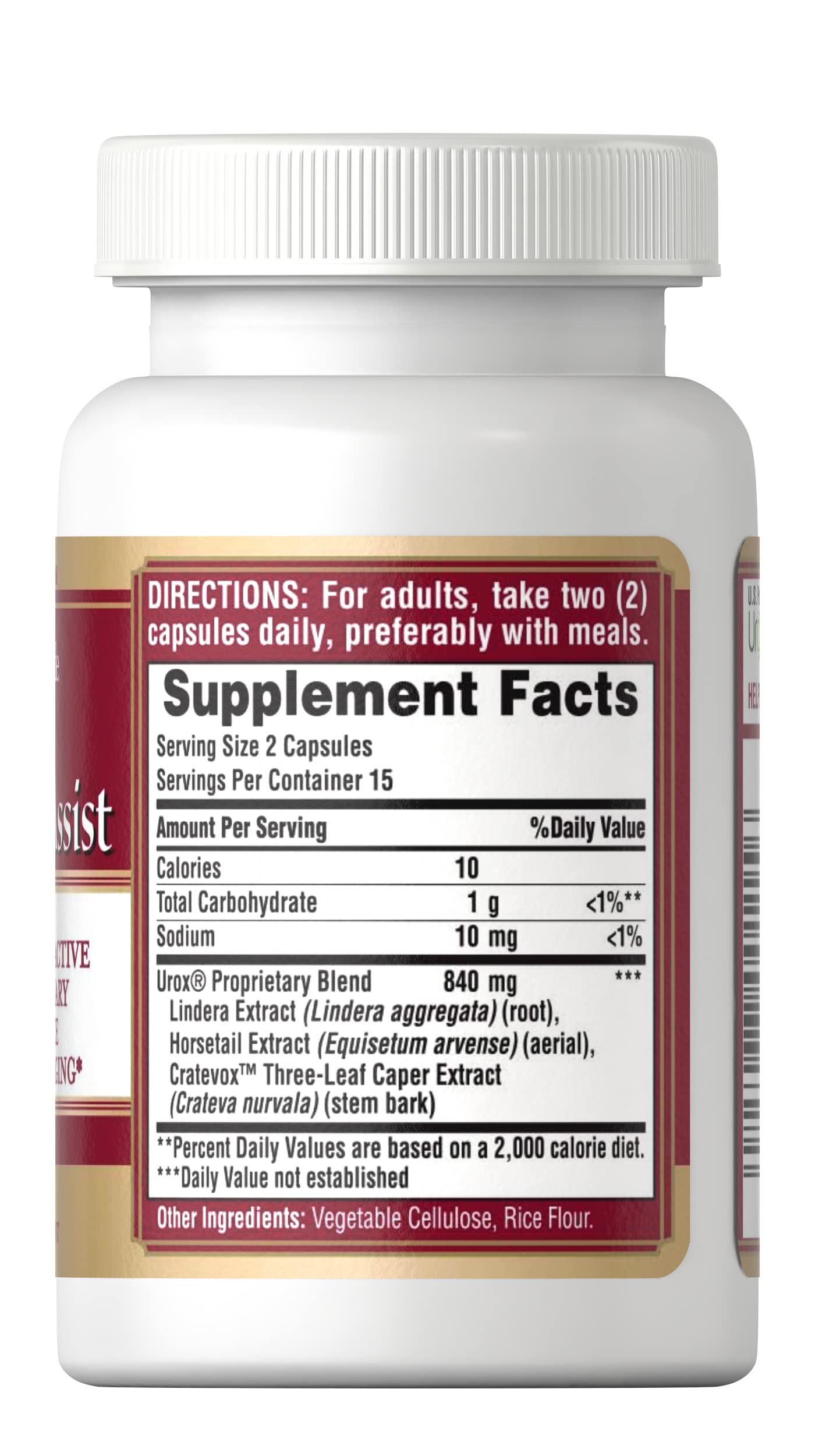 Puritan's Pride Bladder Assist herbal blend close-up highlighting Crataeva nurvala for bladder support.