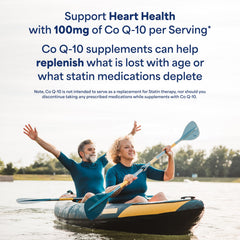Puritan's Pride CoQ10 softgels with glass of water for an easy routine.