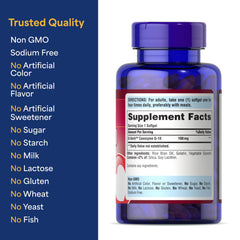 Puritan's Pride CoQ10 capsules neatly arranged for dosing.