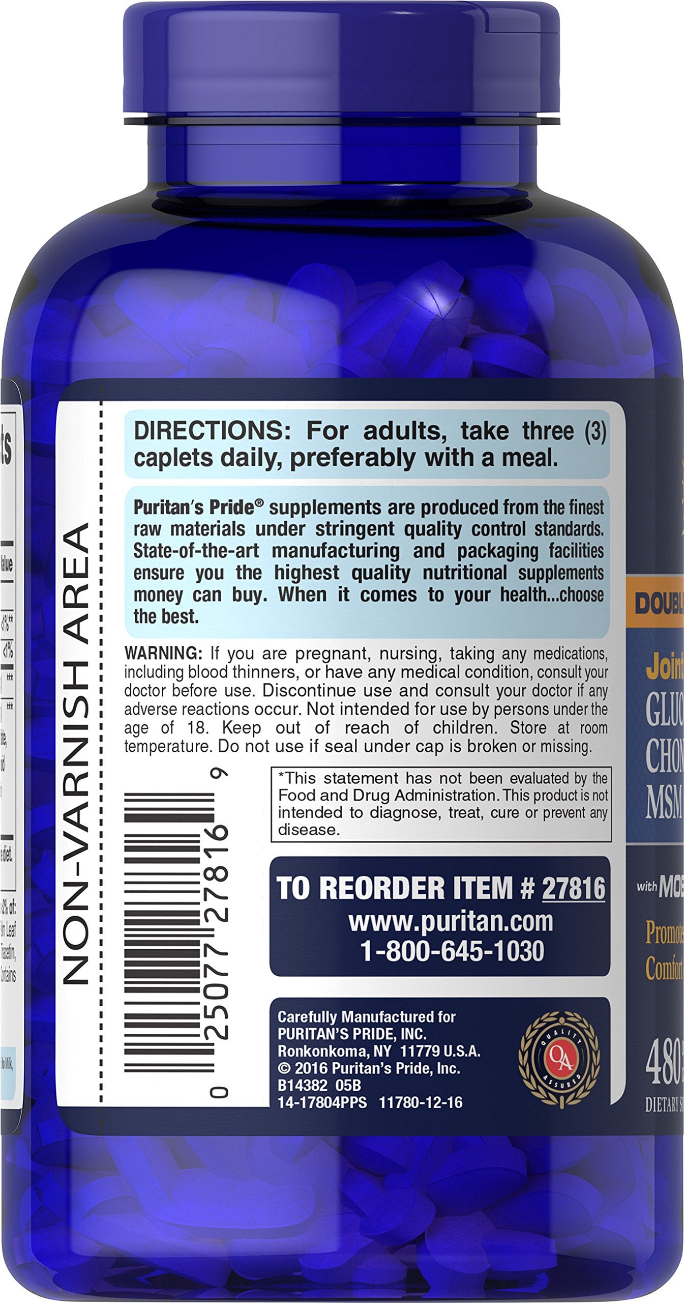 Daily-use Puritan's Pride capsules promote ongoing joint comfort and mobility.